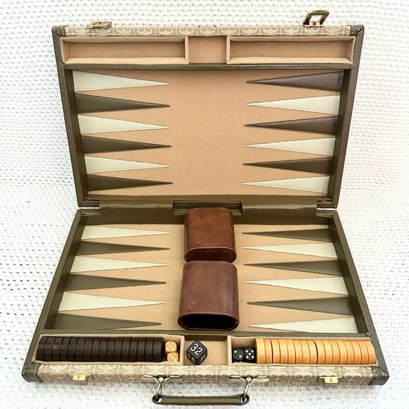 Pierre Cardin Vintage MCM Backgammon Board Game Set Monogram Print Attache Case - Picture 9 of 14